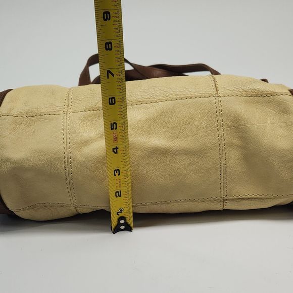Lucky Brand Leather Purse Double Handle Brown Yellow Tote Hobo Boho Shoulder Bag - Picture 11 of 16